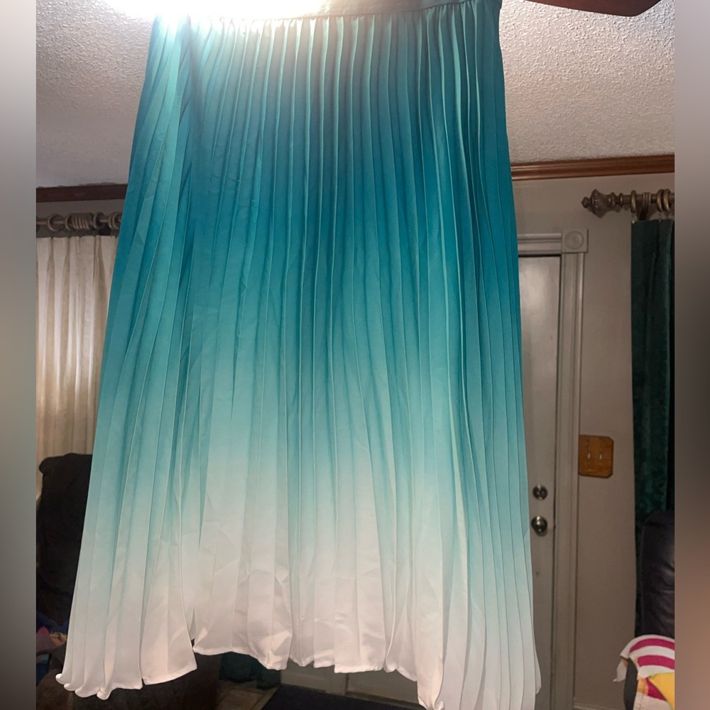 Elegant Teal and White ombré Pleated Skirt